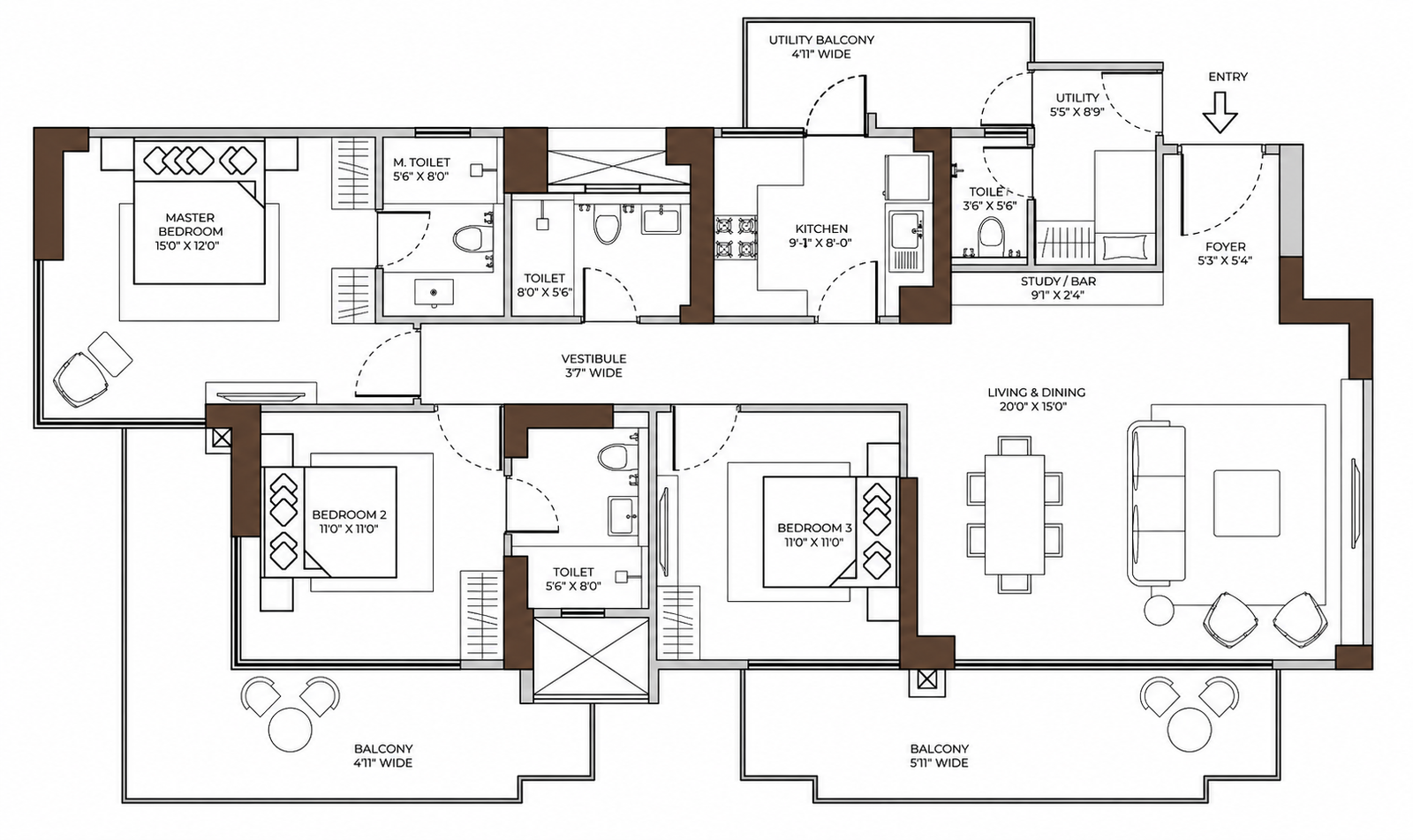 3 BHK Floor Plan