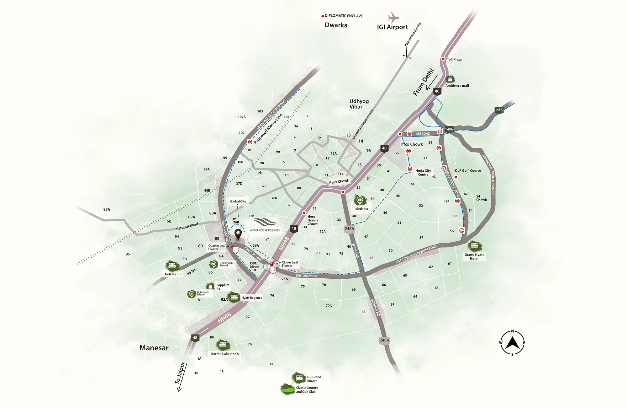 Krisumi Waterside Residences map — Sector 36A, Gurgaon